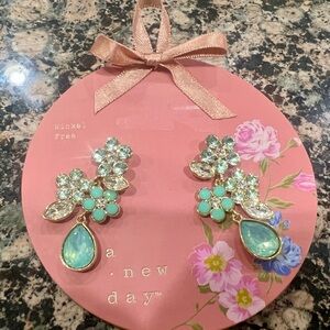 A New Day Gold and Aqua Crystal Earrings